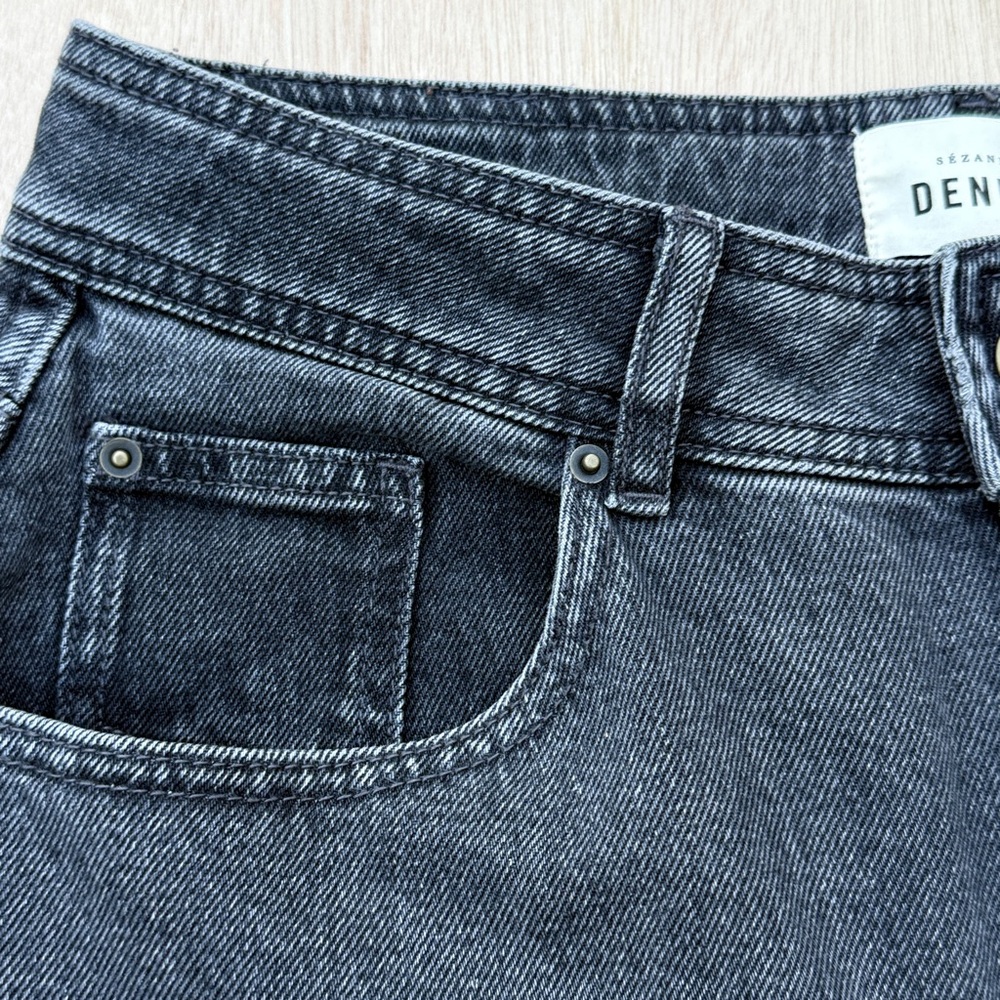 Sezane Le Crop Grey Denim Wide Leg Jeans Size 40 (8/10) Hi Rise Parisian Chic - Picture 4 of 8